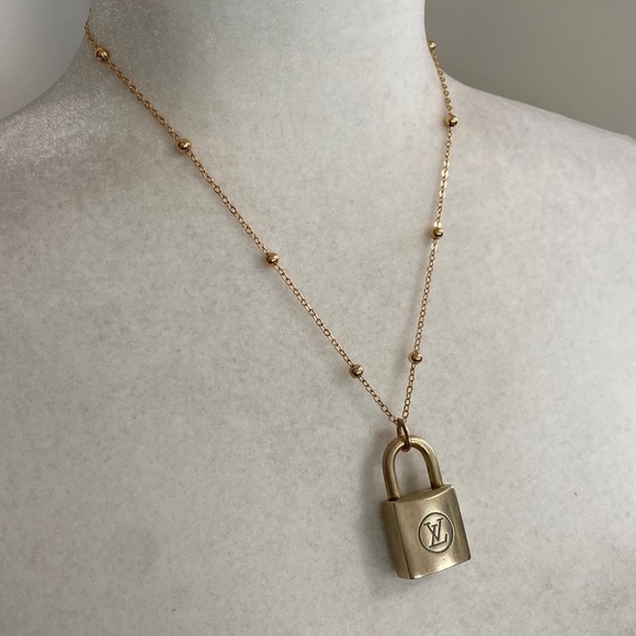 Louis Vuitton Lock Necklace Two Series #210 14K Gold Plated Chain - Picture 6 of 17